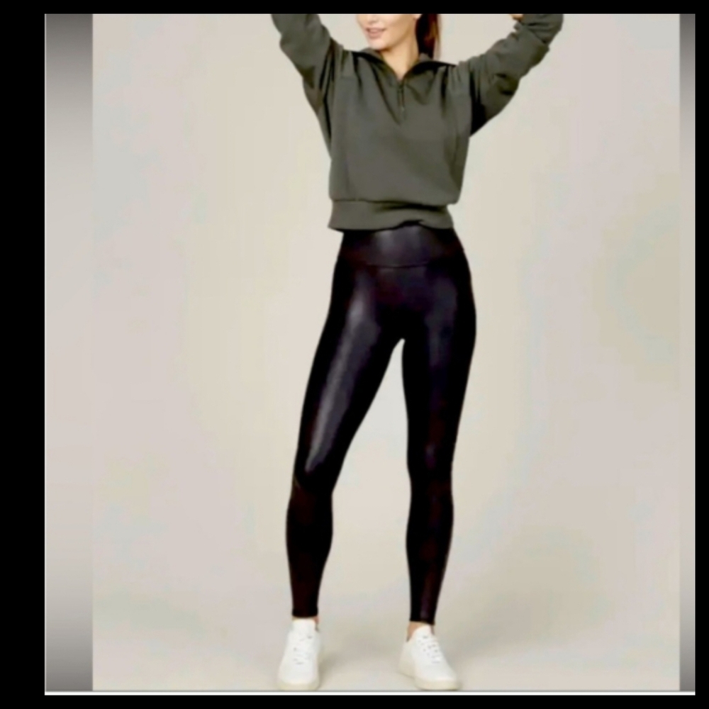 Spanx by Sara Blakely Black Faux Leather High Rise Legging Size Medium